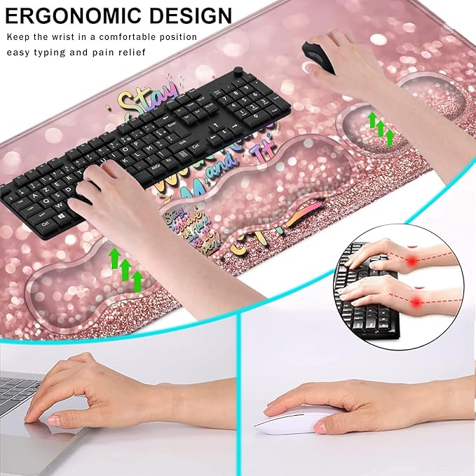 Keyboard Wrist Rest and Mouse Pad with Wrist Support Set Ergonomic CoasterMemory FoamEasy Typing Pain ReliefXL Desk Mat 31.5x 11.8Stay Positive Work Hard and Make It Happen Inspirational Quotes
