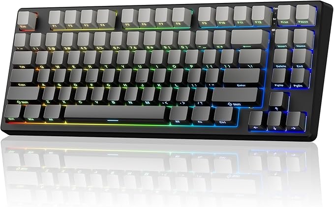 KN85 Wireless Mechanical Gaming Keyboard 75% Layout with RGB Backlit Custom Hot Swappable Creamy Sound Bluetooth/2.4GHz/USB-C Compatible with Windows/Mac/PC(Gradient Gray Side Printed)