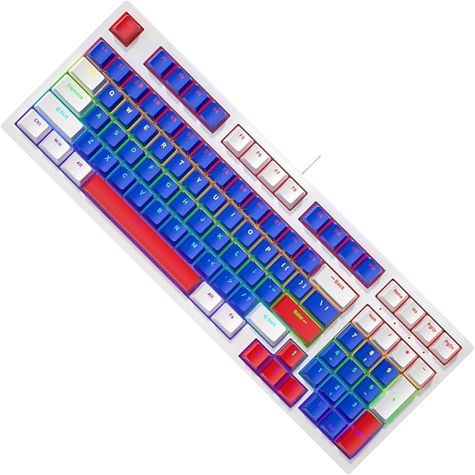 Small 98Keys Mechanical Gaming Keyboard with LED Backlights Ergonomic Keyboard for PC Gamers Office Wire Keyboard
