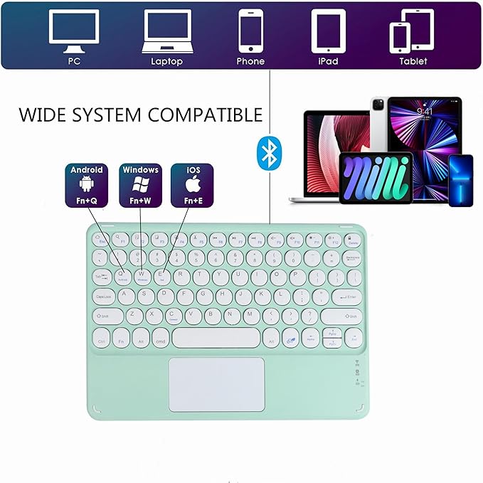 Wireless Bluetooth Keyboard10 inch Portable Rechargeable Keyboard with Touchpad Ultrathin BluetoothKeyboard for iOS/Android/Windows Tablet Computer and Phone Universal(Green)
