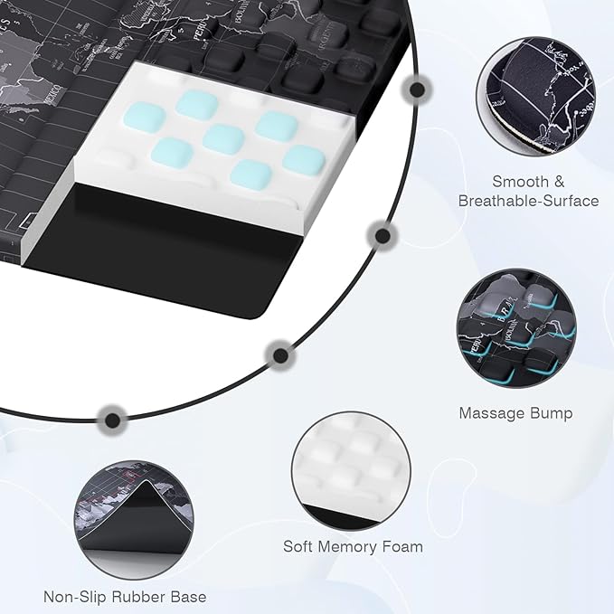 Ospelelf Ergonomic Mouse Pad and Keyboard Stand Wrist Rest Pad Set with Large Mousepad Memory Foam Comfort Premium Office Desk Accessories for Pain Relief and Efficiency Black Map