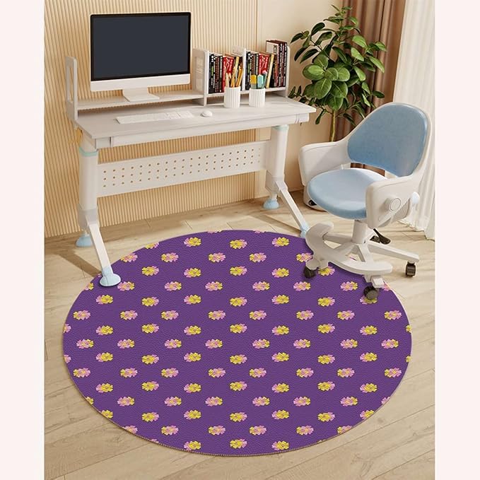 Purple PU Leather Floor Protector Office Chair Mat Round mat Classic Floral Spring Nature Theme Gaming Chair Mat Protects Hardwood Floors Chairs Move Smoothly Victorian Diameter 55 in