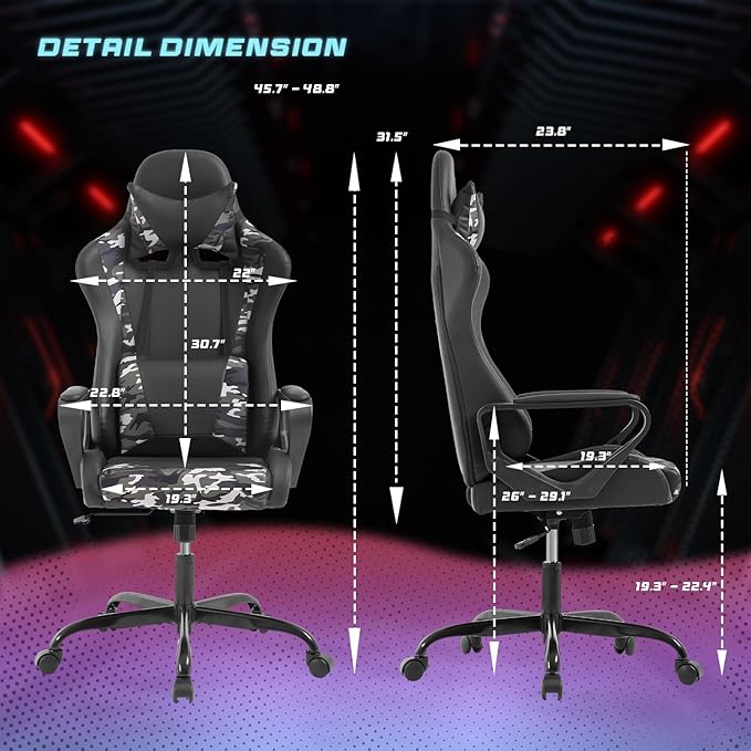 PayLessHere High Back Gaming Chair PC Computer Chair with Lumbar Support Arms Headrest Executive Racing Style Ergonomic Office Chair with Adjustable Rolling Swivel PU Leather Desk Chair (Camo)