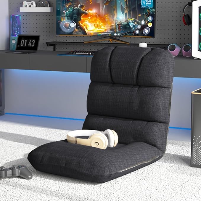 Gaming Floor Chair 6 Position Indoor Folding Padded with Back Support for Teens Adults Gaming Sofa Chair Chaise Lounge Chair for Living Room Bedroom - Dark Grey(Small Size)