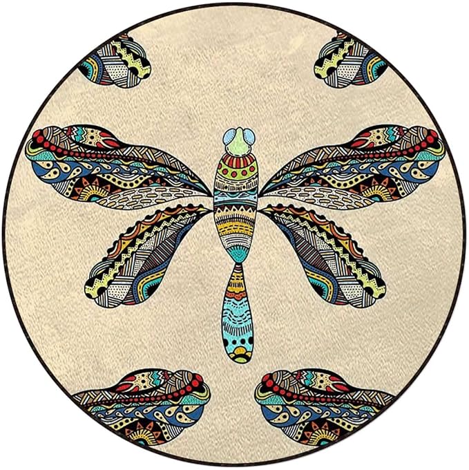 Animal Room Round Chair Mat for Carpeted Floor Anti-Slip Floor Protector Gaming Computer Chair Mat for Office Gaming Magical Nature Doodle StyleYellow Orange Diameter 35.5 in