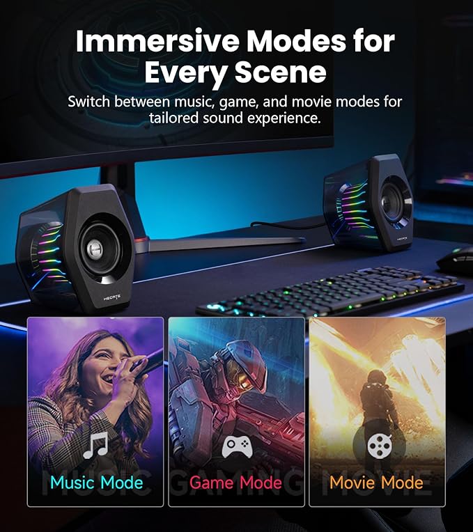 Edifier G2000 Pro 2.0 RGB Gaming Speakers with 64W Peak Power Virtual 7.1 Surround Sound 270° TempoFlow Light Sync Bluetooth 5.4/USB-C/AUX for PC PS5 Game Console (Black)
