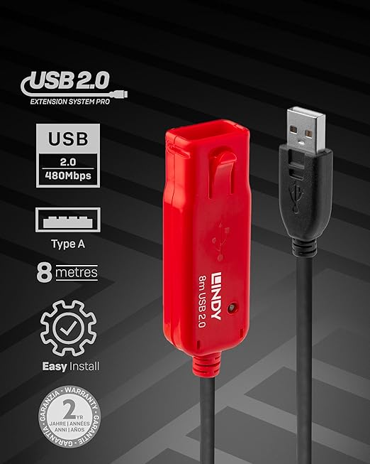 LINDY 8 Meter USB 2.0 Active Extension Cable Pro (42780)