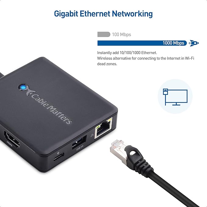 Cable Matters 7-in-1 USB C Hub with Triple Display (HDMI DisplayPort VGA) 2X USB 3.0 Gigabit Ethernet 100W Charging - Thunderbolt 4 /USB4 Compatible with MacBook Pro Dell XPS Surface Pro