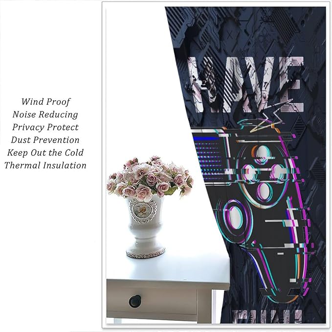 Modern Boys Gamepad Curtains - Abstract Digital Video Game Gamepad Neon Design Window Drapes Room Darkening Blackout Curtains Thermal Insulated Rod Pocket Curtains for Bedroom 2 Panels 63L x 36W