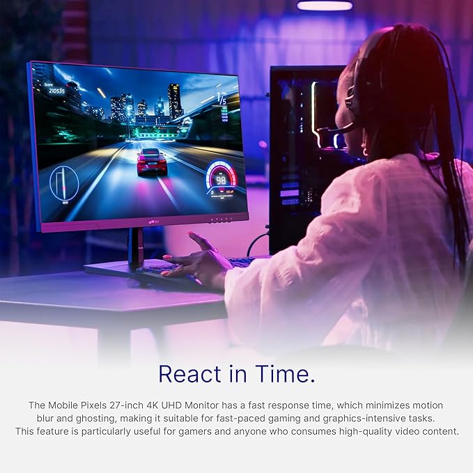 MP Mobile Pixels 27-inch 4K UHD (3840 x 2160) Monitor 60Hz 1000000:1 Dynamic Contrast Ratio 125% sRGB Desktop &amp VESA Wall mounting Tlt Adjustable Stand 2X HDMI 2X DP 1.4 1 × Audio Out