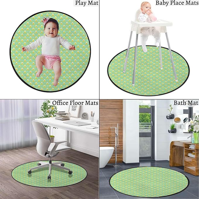 Yellow Blue Room Round Chair Mat for Carpeted Floor Anti-Slip Floor Protector Gaming Computer Chair Mat for Office Gaming Circular Diamond Shaped Cubic Figures Diameter 59 in