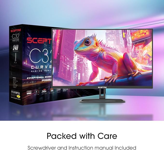 Sceptre New Curved 32 inch Gaming Monitor 1080p DisplayPort up to 260Hz 1500R FreeSync Premium 1ms Build-in Speakers Machine Black 2026 (C325B-FW260D Series)