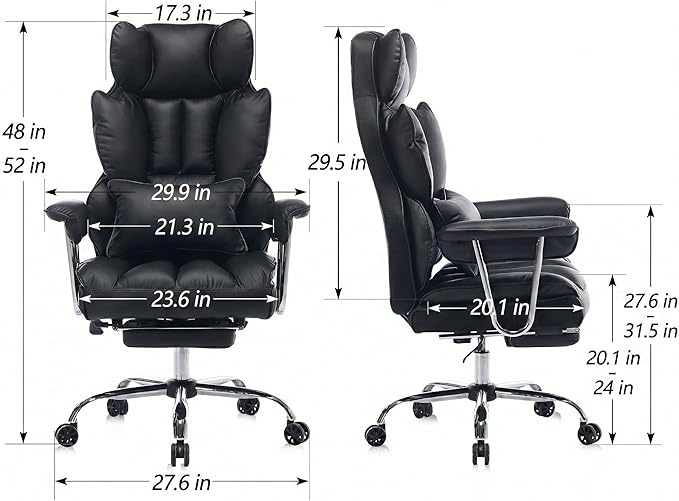 Big and Tall Office Chair 400lbs - Heavy Duty Executive Desk Chair with Footrest High Back PU Leather Ergonomic Computer Chair with Extra Wide Seat &amp Thick Cushion for Home Office (Black)