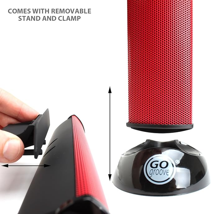 GOgroove SonaVERSE USB Speakers for Laptop Computer - USB Powered Mini Sound Bar with Clip-On Portable External Speaker Design for Monitor One Cable for Digital Audio Input and Power (Red)