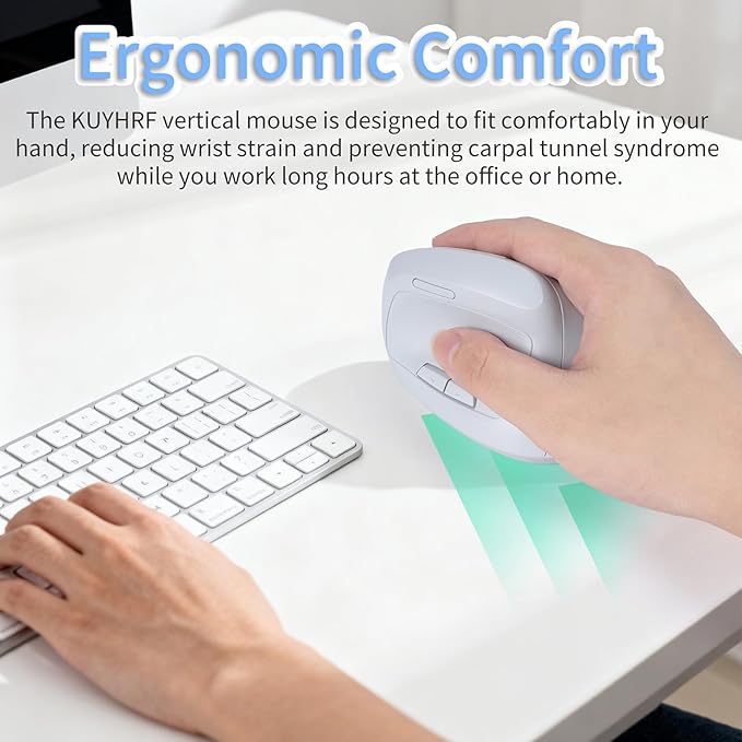 Bluetooth Wireless Vertical Mouse - Ergonomic Design Rechargeable with Type-C Silent Operation for Office and Home Use Ideal for Professionals &amp Students (Blue)