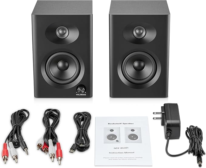 Computer Speakers for Desktop PC - 60W Bluetooth Stereo Sound with Bass Active Powered Speakers for Home Audio Monitor Laptop Gaming &amp TV (Black Pair)