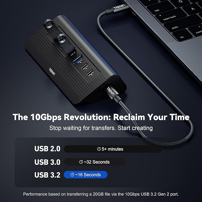 10-in-1 USB C Hub with Detachable Cable USB 3.2 Gen2 10Gbps 4K 60Hz HDMI 100W PD SD/TF Reader - Aluminum Docking Station for Laptop PC MacBook Pro/Air M1-M5 Mac mini (Carbon Black)