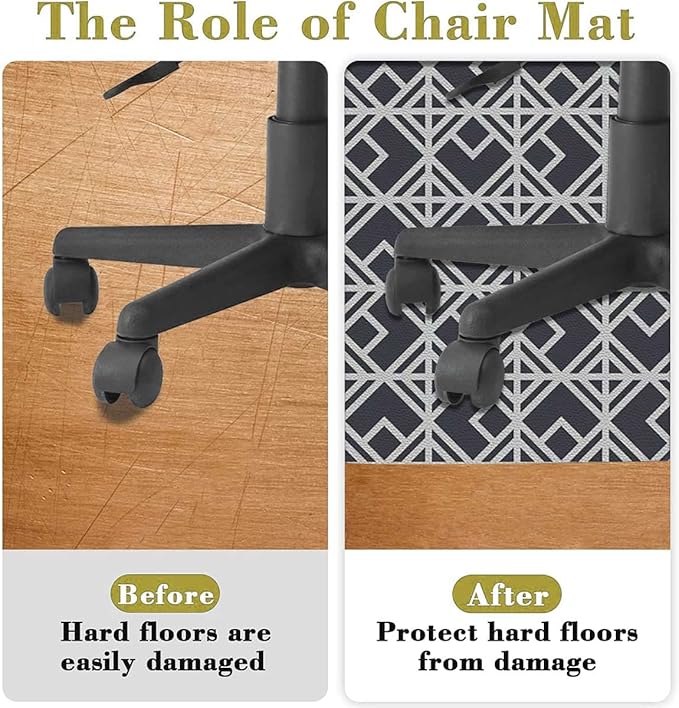 Blue Cream PU Leather Chair Mat for Hardwood Floor Noise Cancelling Symmetrical Circular Pattern Floral Gaming Chair Mat Round Anti-Slip Office Chair Mat for Home Office Geometric Diameter 39.4 in