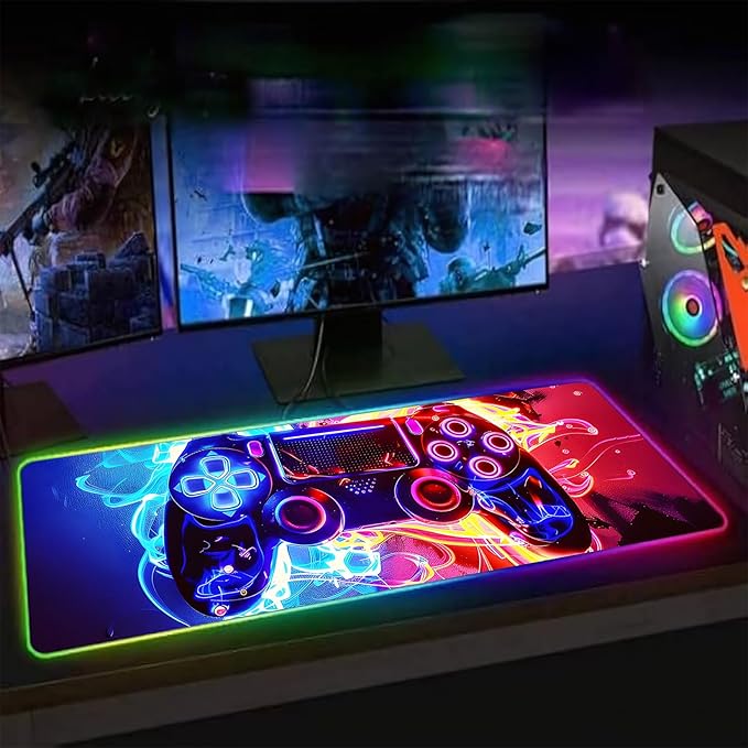 XL RGB Gaming Mouse Pad with 14 Light Modes - Light Up Gamer Mouse Pad31.5 x 11.8in Non-Slip Gamepad Style Led Large Gamer MousepadBlack Long Glowing Gaming Accessories for Desk Waterproof