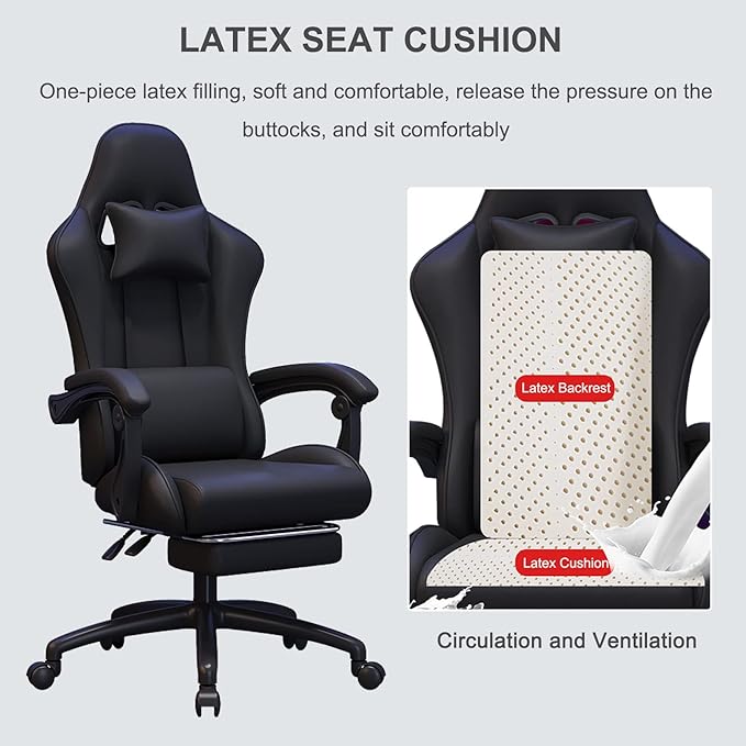 Big and Tall Gaming Chair Home Office Desk Chair PU Leather Accent Vanity Chair for Living Room Swivel Adjustable Task Chair for Gaming Room