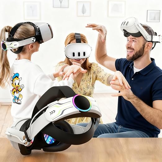 RGB Head Strap for Oculus/Meta Quest 3/3s Head Strap with Battery 10000mAh Pack for Extended 8 Hrs of Playtime Fast Charging VR Power Adjustable Elite Strap Enhanced Support and Balance in VR