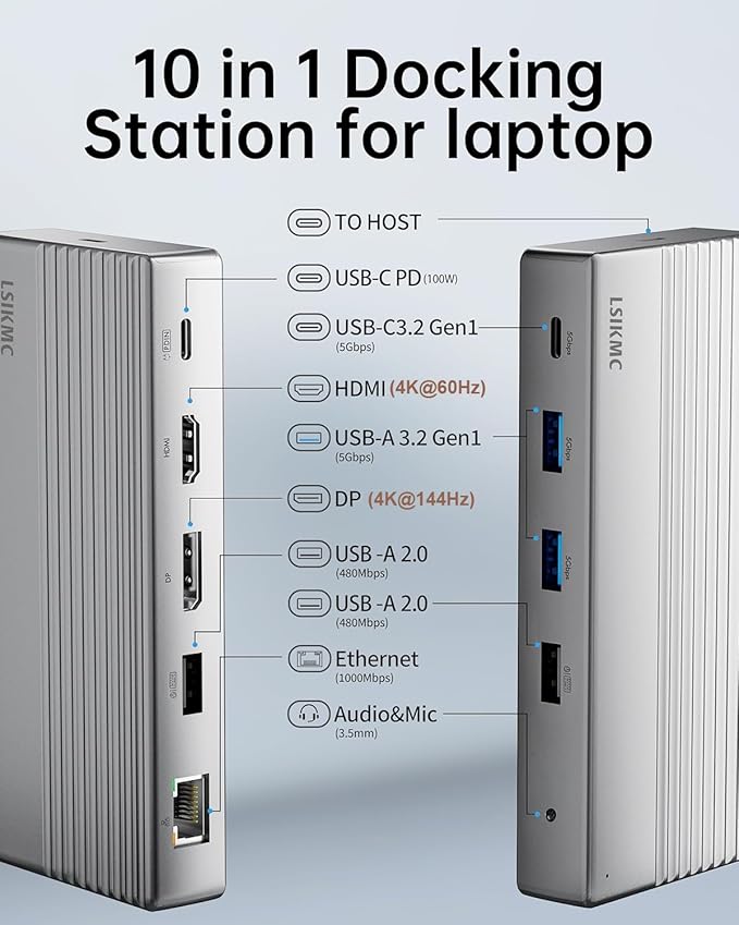Dual Monitor Docking Station 4K@60Hz USB C Laptop Docking Station with HDMI 4K DP(4K@144Hz) 87W PD Ethernet 4USB/3.5Audiousbc hub for HP/Dell/Lenovo Laptops