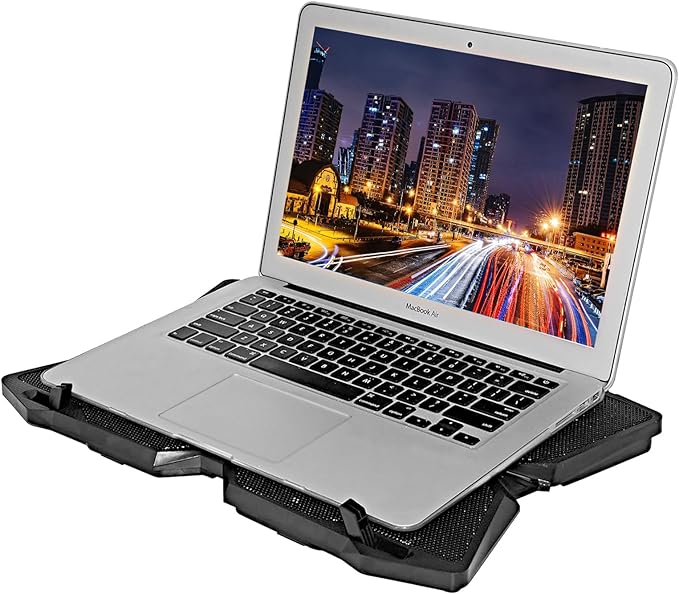 Portable Metal Mesh Laptop Cooler Cooling Pad 4 Quiet Fans w/Red LED Light Adjustable Height Up to 17 Inch Notebook 2 USB Interface w/Speed Control Switch Non-Slip - Black (11148)