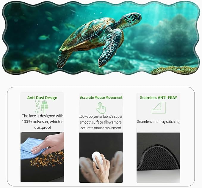 3-Piece Ergonomic Desk Mat &amp Cloud Wrist Rest Set Large 31.5 x 11.8 Wave Office Desk Pad with Memory Foam Support Non-Slip Computer Protector for Home Gaming &amp Writing Blue Sea Turtle