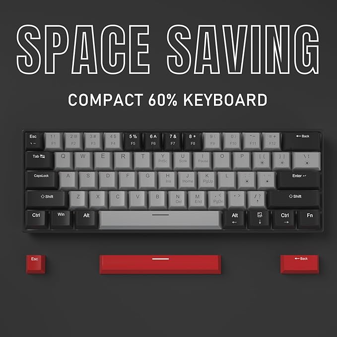 Camiysn 60% Mechanical Gaming KeyboardMixed Color Keycaps Gaming Keyboard with Clicky Blue Switches Detachable Type-C Cable Mini Keyboard with Blue LED Light for/PC/Laptop