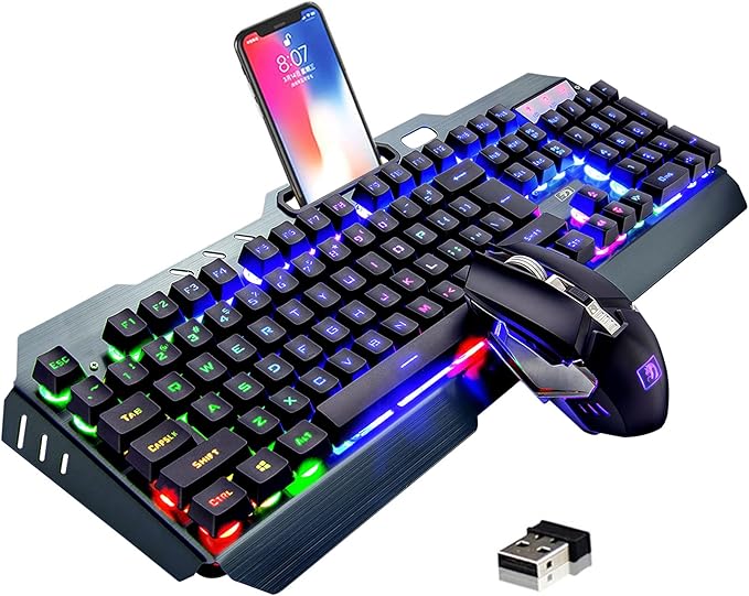 Wireless Gaming Keyboard and Mouse Combo61 Key Rainbow Backlit Keyboard with Rechargeable 3800mAhMechanical FeelErgonomicQuietWaterproofRGB Mute Mice for PS4Xbox OneDesktopPC
