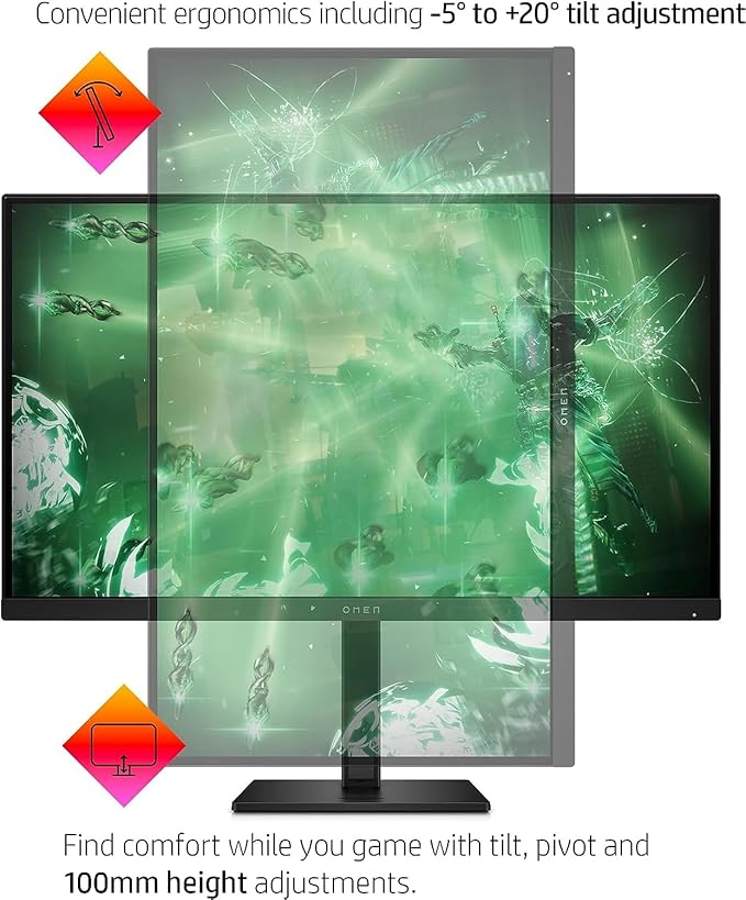 HP OMEN 27q 27 inch QHD Gaming Monitor 165Hz IPS 1ms AMD Freesync Premium Console Compatible DisplayPort Dual HDMI VESA Mountable for Laptop Computer PS5 Xbox Desk Setup Black (Renewed)