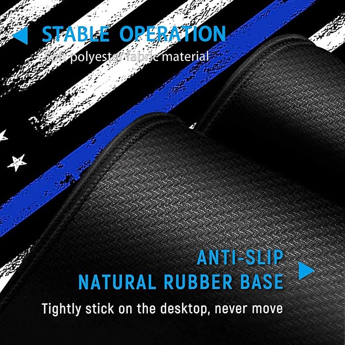 Large Gaming Mouse Pad with Stitched Edges Extended XXL Mousepad Office Desk Pad Writing Pad 31.5 x 11.8 inErgonomic Memory Foam Keyboard Wrist Rest SupportRetro Blue Line American Flag Desk Mat