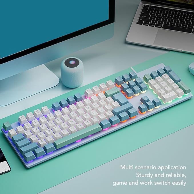 Diydeg Wired Gaming Keyboard No Delay Print Backlit Keyboard Wired Keyboard Elevated Metal Panel Large Letter USB Keyboard with Backlit for PC and Laptop (Bluish White)