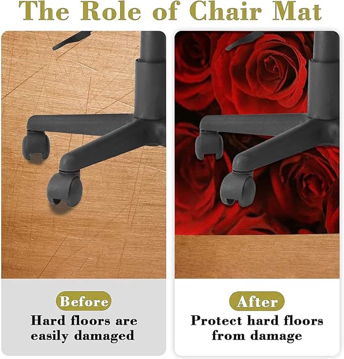 Red Black PU Leather Desk Chair Mat for Hard Floors Roses Bouqet of Affection Premium Floor Protector Mat Desk Rug Wood/Tile Protection Mat for Office Home Dark Red Image Diameter 35.4 in