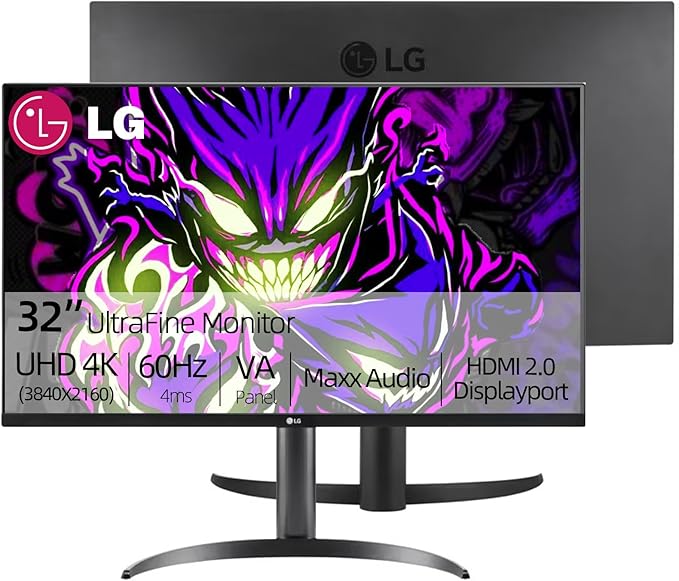 LG 32 4K UHD(3840 x 2160) Ultrafine Monitor 60Hz HDR10 90% DCI-P3 Dynamic Action Sync Dual Controller Black Stabilizer Flicker Safe HDMI &amp DisplayPort Pivot/Height/Tilt Adjustment Black
