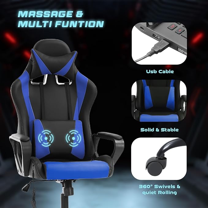 PayLessHere High Back Gaming Chair PC Computer Chair with Lumbar Support Arms Headrest Executive Racing Style Ergonomic Office Chair with Adjustable Rolling Swivel PU Leather Desk Chair