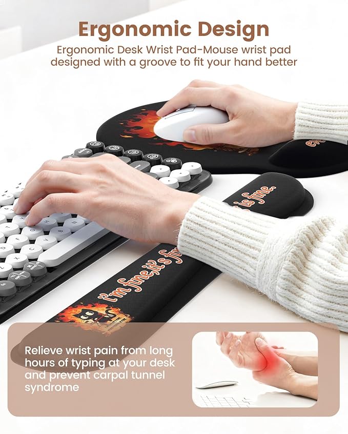HAOCOO Dumpster Fire Mouse Pad with Wrist Rest Ergonomic Keyboard Wrist Support Large Gaming Desk Mat Set Desk Protector Mat for Office Supplies