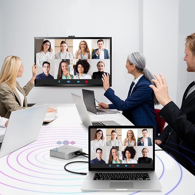 AVLT USB-C Speakerphone Hub 360° Omnidirectional Sound Conference Microphone with PD 85W Charging 5Gbps Data Transfer 4K HDMI Output Portable and Space-Saving for Meetings