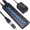Powered USB 3.0 Hub Aluminum 10 Port USB 3.0 Data Hub with 12V/4A (48W) Power Adapter and Individual On/Off Switches &amp LEDUSB Extension for MacBook Mac Pro/Mini and More