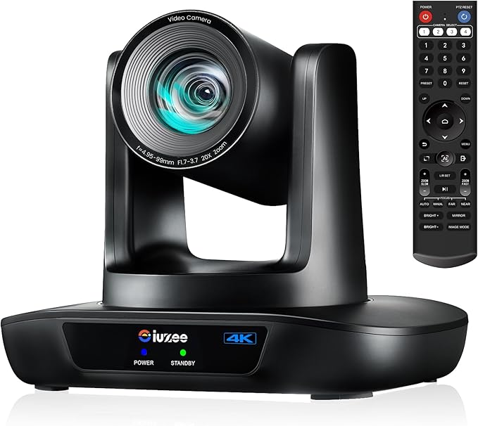 4K UHD PTZ Camera AI-Auto Tracking 20X Optical Zoom USB3.0/HDMI/LAN PoE IP Live Streaming PTZ Conference Room Camera for Church Services Education Conference Events Work with YouTube OBS