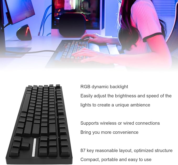 Yoidesu Gaming Keyboard 2.4G / BT3.0 5.0/Type C Wired Mechanical Keyboard RGB Backlit 87 Keys Black Switch Computer Keyboard
