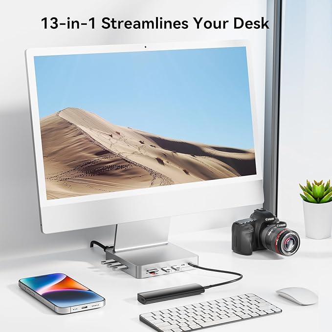 13-Port USB C Hub for iMac 24 inch 2021/2023/2024 iMac Accessories for iMac M1/M3/M4 iMac USB Hub with 5 USB-A &amp 2 USB-C 3.0 Ports 4K@60Hz HDMI 1Gbps Ethernet SD/TF M.2 NVME SSD (Not Include