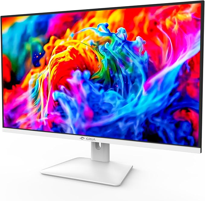 CRUA 32Inch White Monitor QHD (2560X1440P) 75Hz Computer Monitor IPS Screen 120% sRGB Support AMD FreeSync Blue Light Filter HDMI &amp DP Built-in Speakers Wall Mount Installation (75mm*75mm