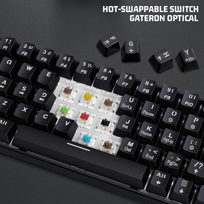 60% Mechanical Gaming Keyboard - 61 Keys Yellow Switch Quiet Office Computer Keyboard - Multi Color RGB Rainbow Led Backlit - Programmable for PC/Windows/Mac/Gamer - USB Wired - Black