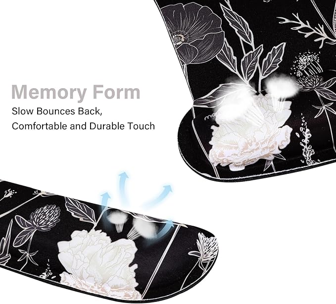 MOSISO Keyboard Mouse Pad Set Large Gaming Mouse Pad&ampKeyboard Wrist Rest&ampMouse Wrist Rest&ampCoaster Ergonomic Non-Slip Retro Flower Floral Mousepad with Raised Memory Foam for Home Office