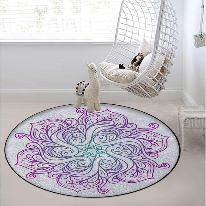 Pink Blue White Non-Slip Area Rug Small Accent Distressed Throw Rugs Floor Carpet for Door Mat Entryway Bedrooms Laundry Room Decor Peace Sign and Swirls Diameter 51 in