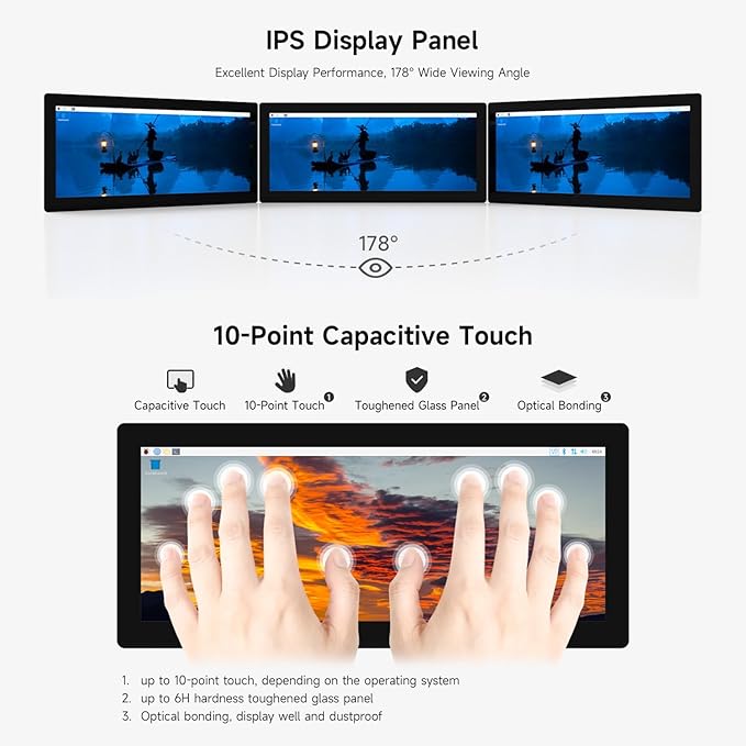 waveshare 12.3inch DSI Capacitive Touch Screen Compatible with Raspberry Pi 5 / CM5 and RK3576 720 × 1920 IPS 10-Point Touch Optical Bonding Toughened Glass Panel
