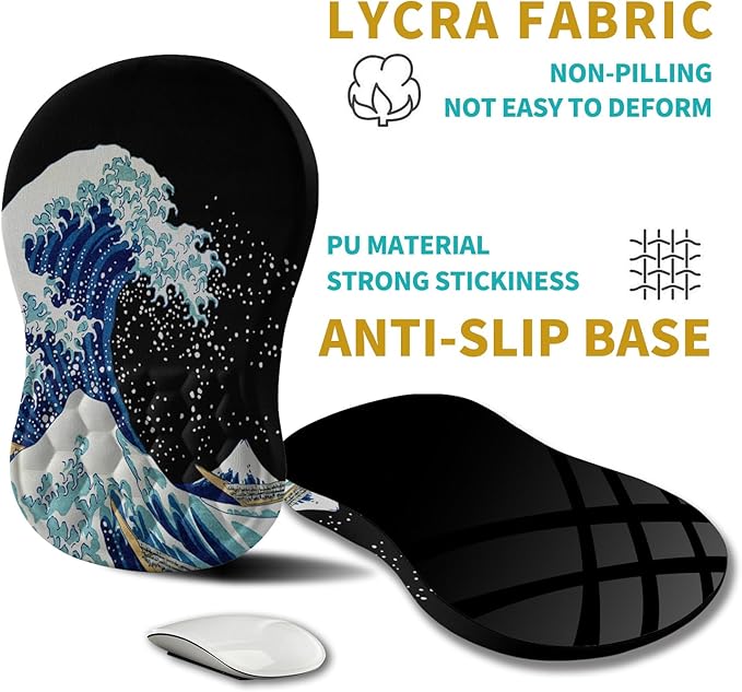 Hokafenle Ergonomic Mouse Pad Wrist Support Wrist Rest Mousepad for Carpal Tunnel Pain Relief with Integrated Memory Foam Slope Massage Bulge (11.8x7.9 inchSea Wave