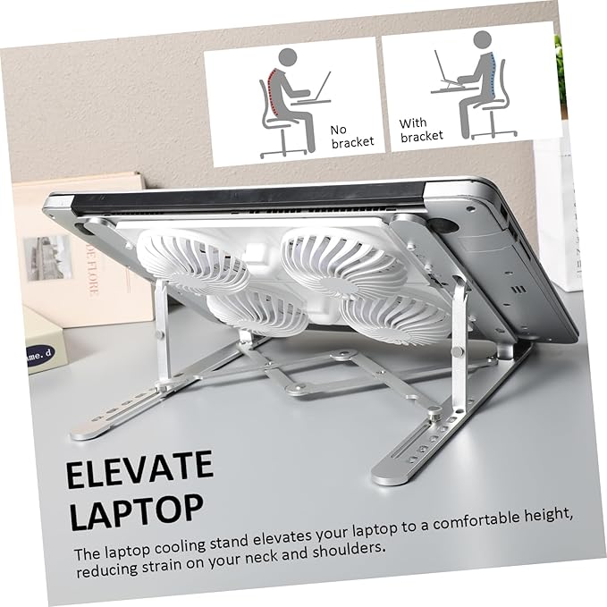 Laptop Cooling Pad Height Quiet - Design Laptop Stand Four Fans for Gaming and Work