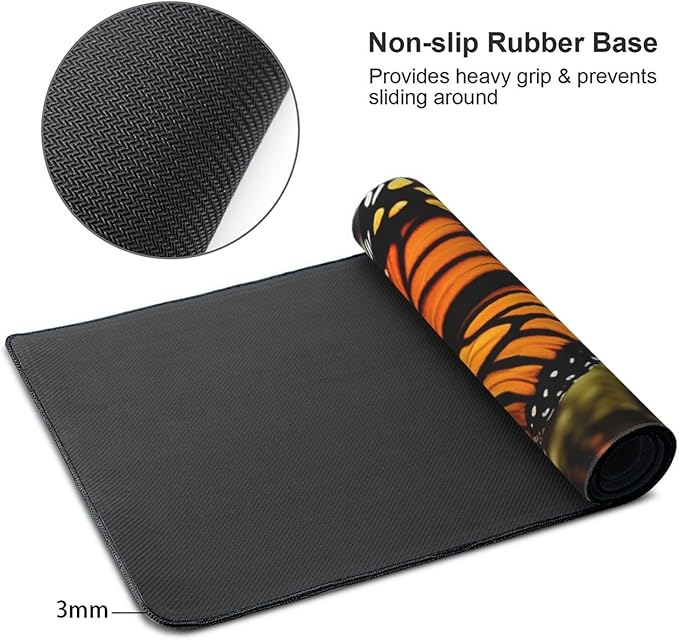 Gaming Mouse Pad Extended Full Keyboard Mat with Stitched Edges Anime Large Desk Pad with Non-Slip Base Heaps of Orange Monarch Butterflies Mouse Mat for Gaming and Office 16 x 35.5 inches Mousepad